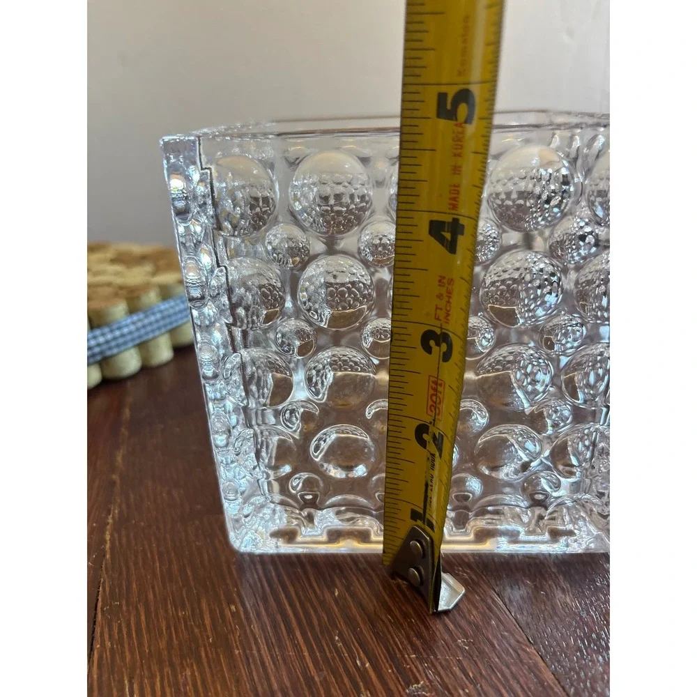 Clear Glass Square Bubble Cube Vase Textured Hobnail Candle Holder 4.75 Inch